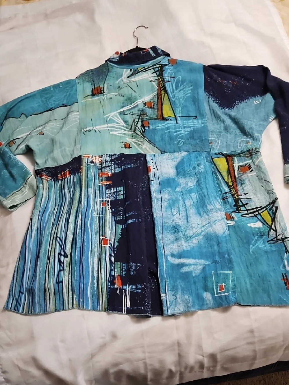 John Mark 2X Abstract Blue Button-Up Art Print Shirt Tunic Artsy - Picture 13 of 16